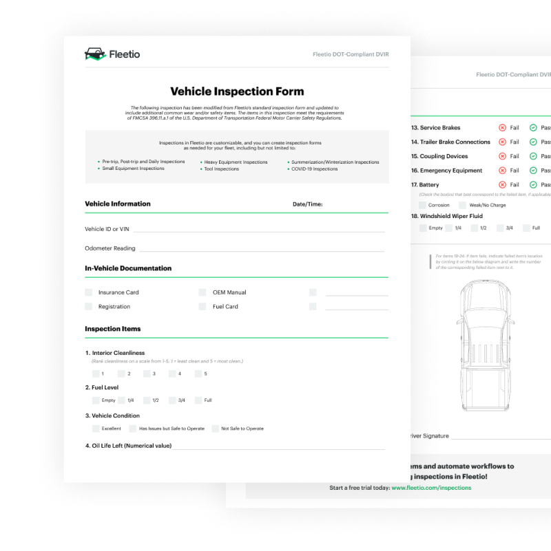 Fleetio's free vehicle inspection form template